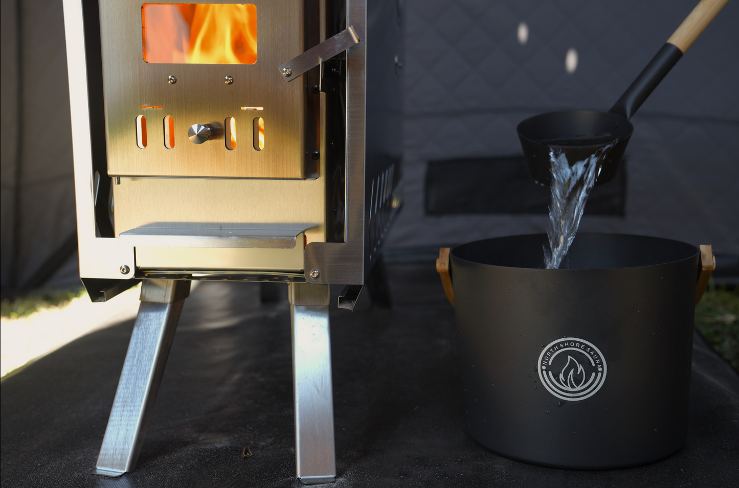 5L Black Aluminum Sauna Bucket and Ladle Set with Elegant Bamboo Handles