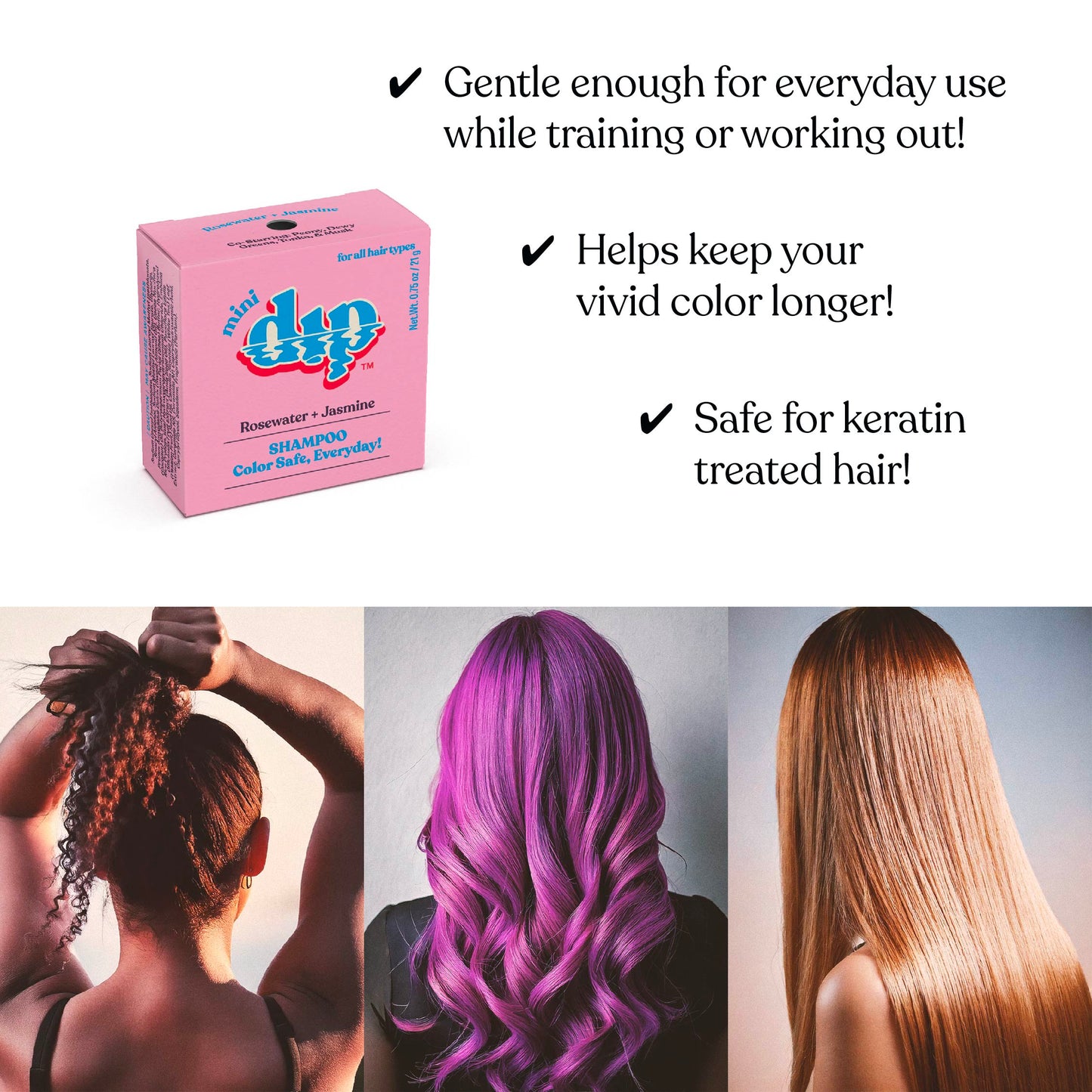 Mini Dip Color Safe Shampoo Bar for Every Day - Rosewater & Jasmine