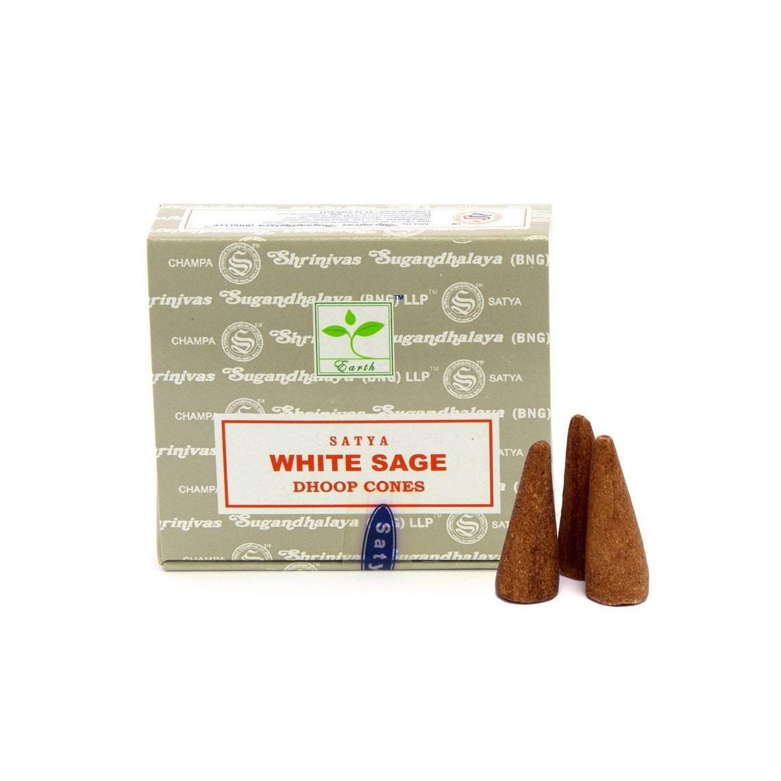 Satya White Sage Incense (Dhoop) Cones - 12 Cones Pack